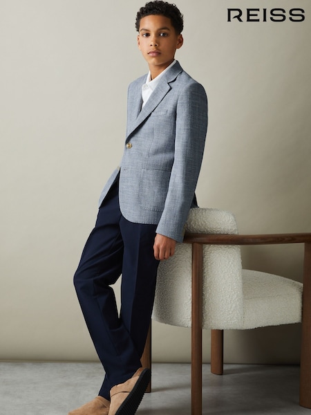 Reiss Soft Blue Aphrodite 3-9 yrs Slub Check Single Breasted Blazer (N98058) | AED778