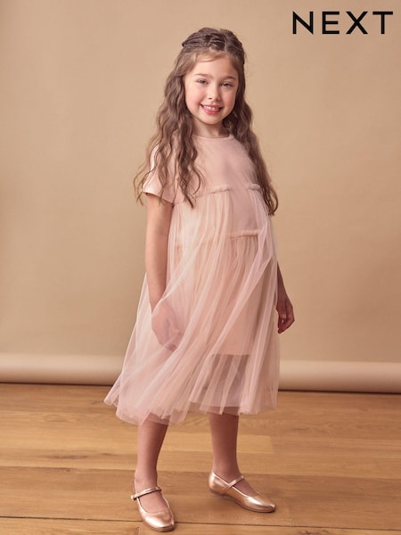 Pink Mesh T-Shirt Dress (3-16yrs) (N98063) | 62 QAR - 79 QAR