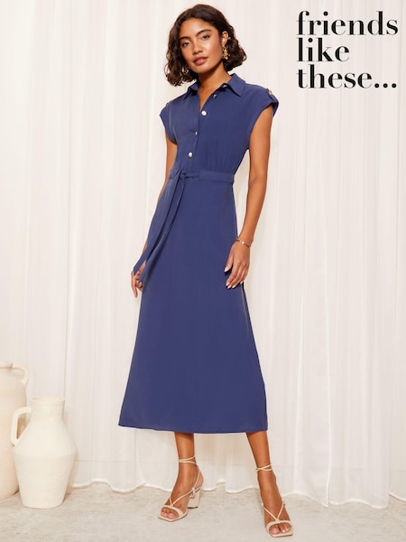Friends Like These Navy Blue Short Sleeve Button Detail Utility Dress (N98083) | €23