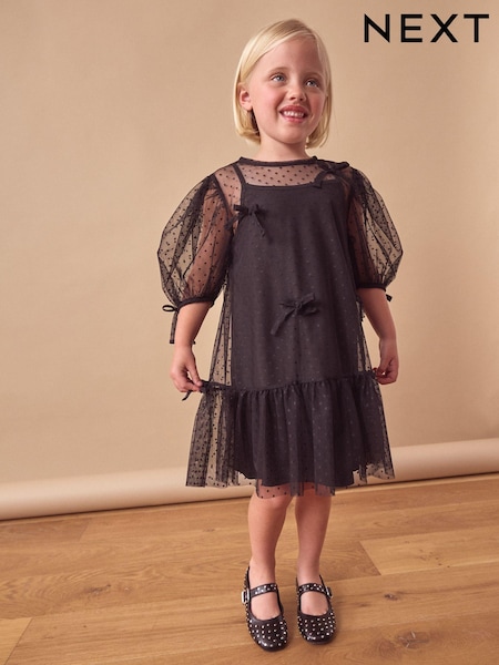 Black Mesh Bow Dress (3-16yrs) (N98105) | AED60 - AED78