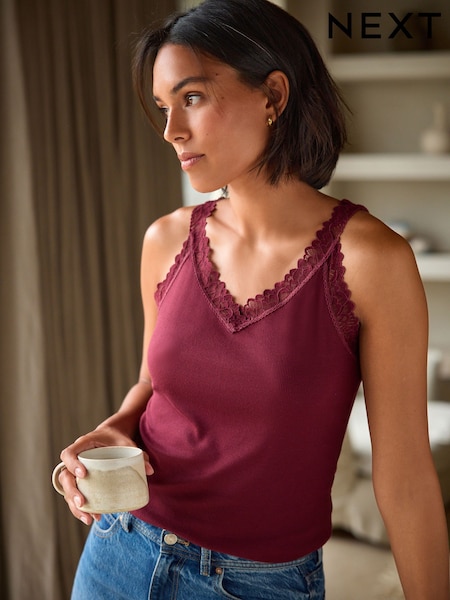 أحمر عنابي - Next Thermogen Lightweight Lace Trim Thermal Vest (N98186) | ‏67 د.إ.‏