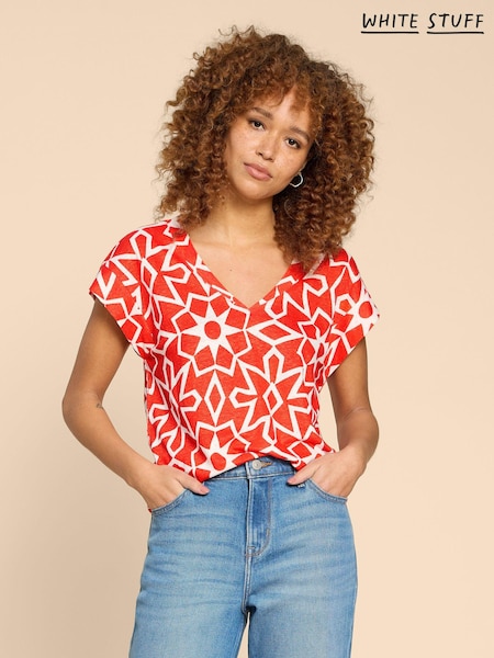 White Stuff Ivy 100% Linen V-Neck T-Shirt (N98235) | 180 LEI