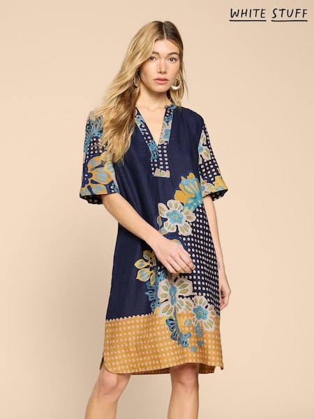 White Stuff Blue June 100% Linen Shift Dress (N98238) | €56