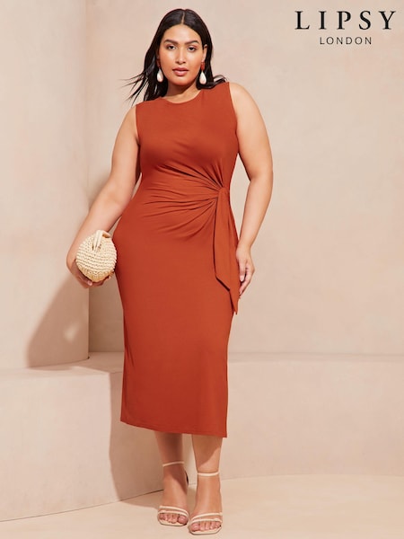 Lipsy Red Curve Sleeveless Racer Tie Side Jersey Midi Dress (N98249) | 94 QAR