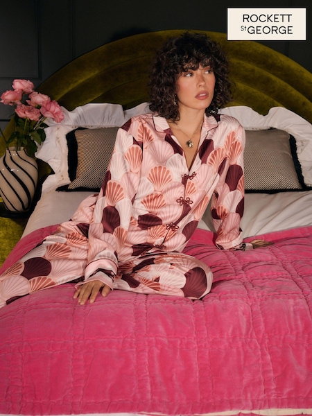 Rockett St George Pink Shell Woven Button Up Pyjamas (N98303) | €84