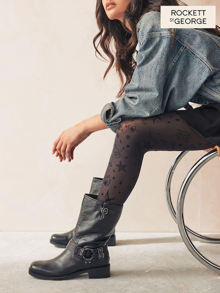 Rockett St George Black Doodle Tights (N98346) | ₪101