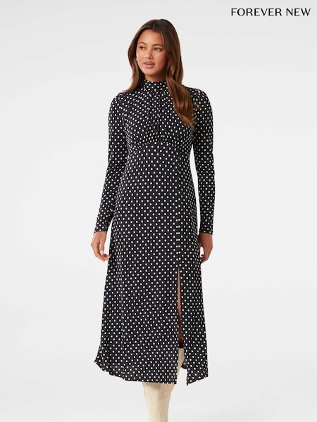Forever New Black Dawson High Neck Midi Dress (N98446) | €51