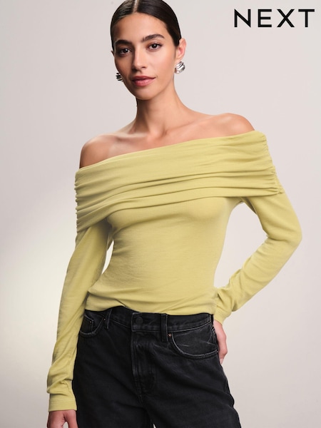 Limettengrün - Ribbed Bardot Long Sleeve Top (N98518) | 4 €