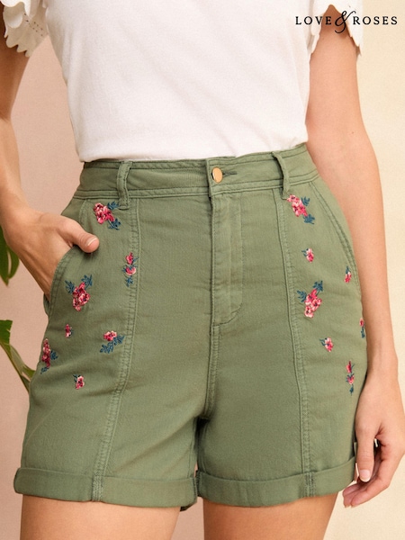 Love & Roses Embroidered Utility Shorts (N98547) | 150 LEI