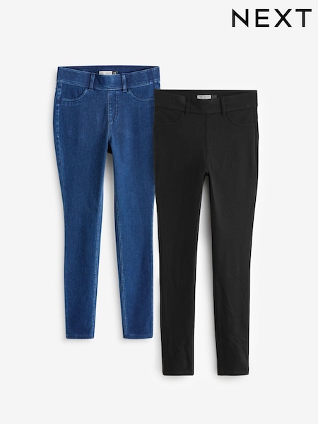 Black/Blue Full Length Jersey Denim Leggings 2 Pack (N98589) | 189 QAR