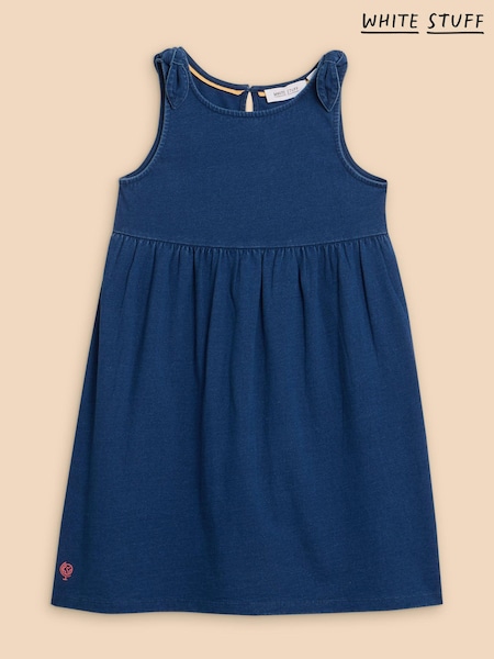 White Stuff Blue 100% Cotton Tie Shoulder Jersey Dress (N98602) | €15