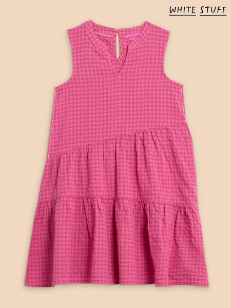 White Stuff Pink Gingham Short Sleeve Dress (N98628) | AED73
