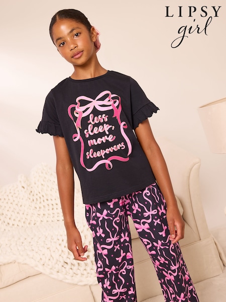 Black/Pink - Lipsy Jersey Long Leg Frill Pyjamas Set (5-16yrs)