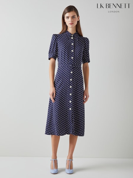 LK Bennett Blue Valerie Modernist Print Shirt Dress (N98712) | €396