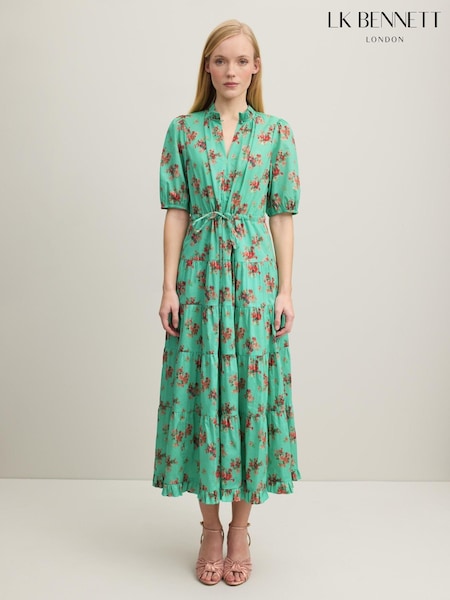 LK Bennett Green Hedy Bouquet Print 100% Cotton Tie Dress (N98724) | € 233