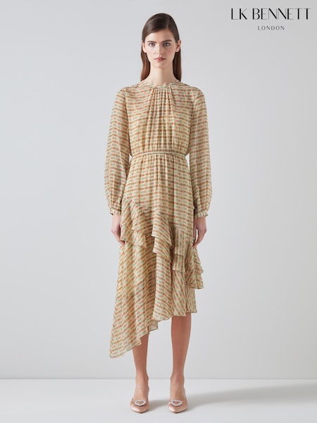 LK Bennett Mini Bea Check Silk Chiffon Ruffle Dress (N98731) | €328