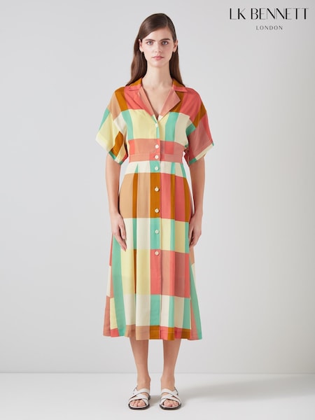 LK Bennett Izzy Large Check Viscose-Silk Shirt Dress (N98739) | 305 €