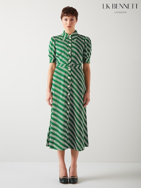 Verde - LK Bennett Valerie Modernist Imprimeu Shirt Rochie (N98789) | 1,249 LEI