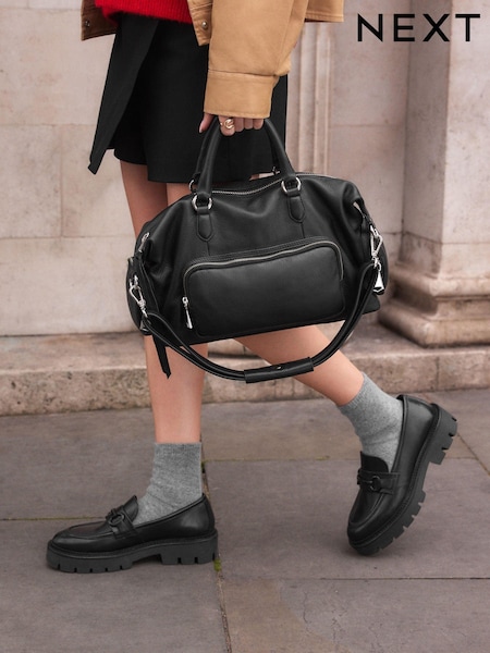Black Leather Pocket Zip Bag (N98866) | €49