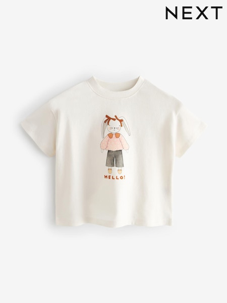 Cream Bunny Short Sleeve 100% Cotton T-Shirt (3mths-7yrs) (N98867) | €6 - €8
