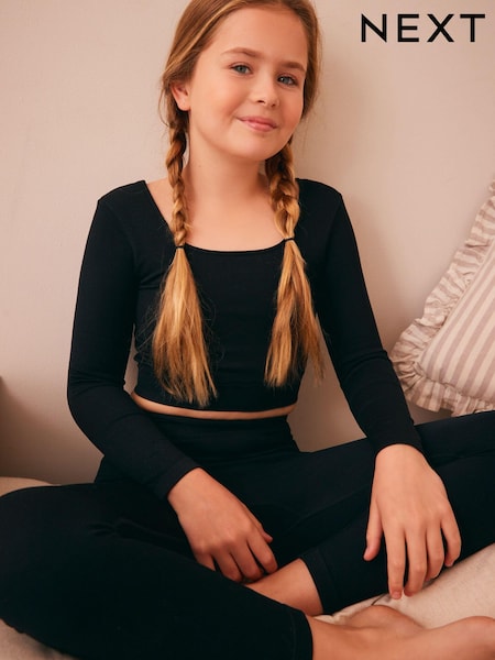 Black Seam-Free Top and Leggings Set (7-16yrs) (N98872) | AED58 - AED76