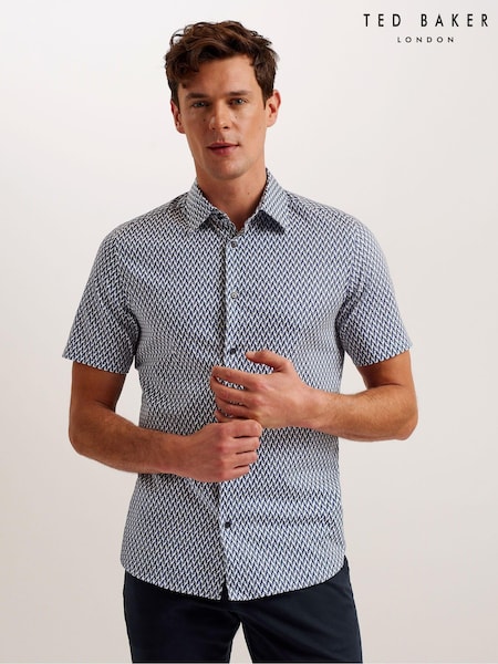 Ted Baker Blue Lacesho Short Sleeve Geo Printed Shirt (N98878) | €54