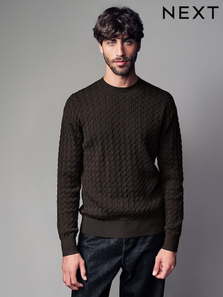 Brown Texture Regular Fit Soft Touch Premium Knitted Crew Jumper (N98944) | €9