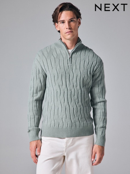 Sage Green Regular Fit Textured Stitch Jumper with Wool (N98954) | AED134