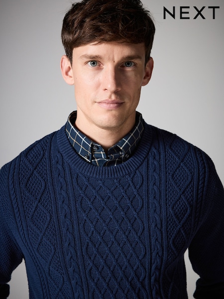 Navy Cable картата бавовняна тканина - Regular Mock Shirt Jumper (N98991) | 1 559 грн