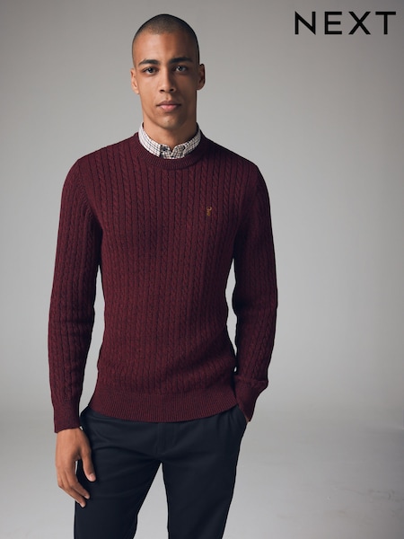 Burgundy Red Cable Crew Neck Regular Mock Shirt Jumper (N99004) | €48