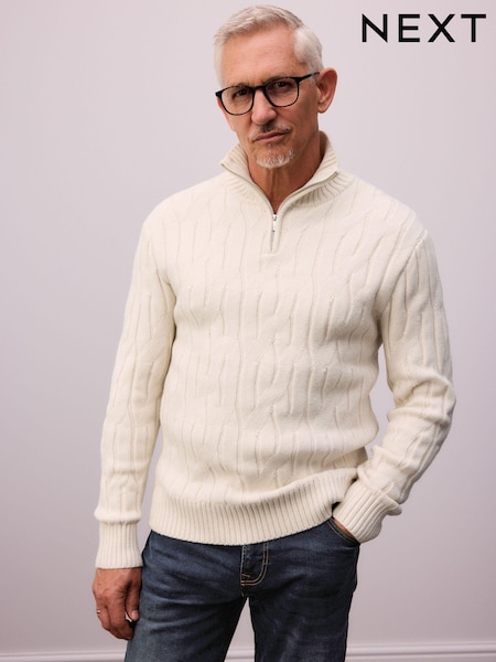 Ecru White Regular Fit Textured Stitch Jumper with Wool (N99016) | AED134