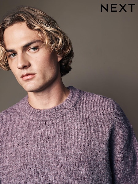 Purple Relaxed Fit Fluffy Textured Crew Jumper (N99024) | €20