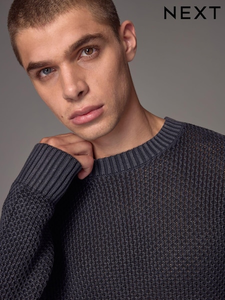 Charcoal Grey Relaxed Fit 100% Cotton Washed Crew Jumper (N99028) | €20