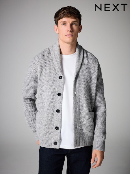 Grey Regular Fit Waffle Texture Shawl Cardigan (N99032) | AED110