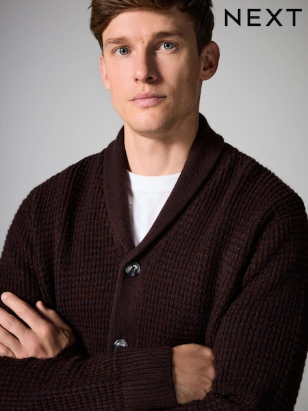 Čokoladno rjava - Regular Fit Waffle Texture Shawl Cardigan (N99036) | € 23