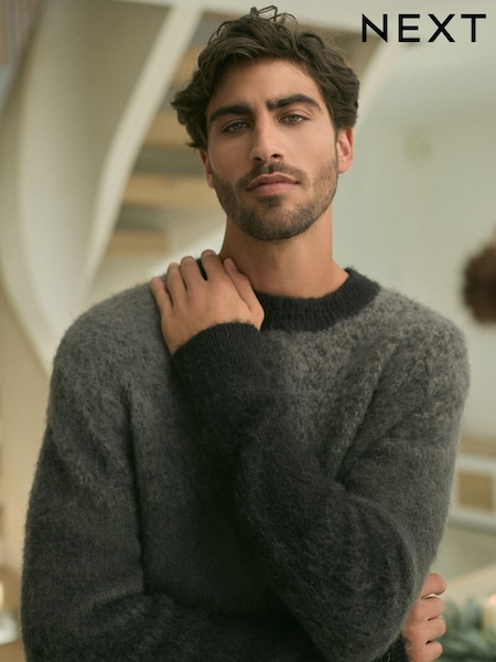 Grey/Black Regular Fit Brushed Ombré Crew Jumper with Wool (N99047) | €8