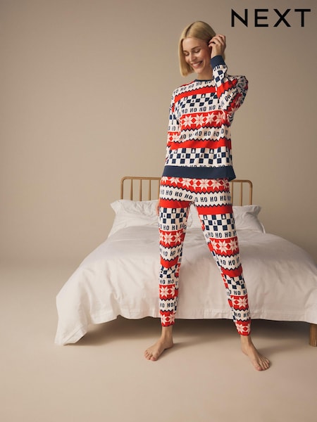 Roșu/bleumarin - Matching Family Womens Christmas Fairisle Pattern 100% Cotton Pyjamas (N99054) | 75 LEI