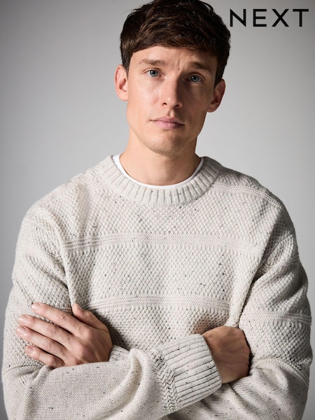 Ecru White Regular Fit Textured Jumper with Wool (N99058) | €18