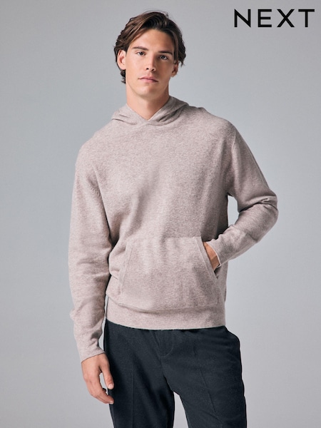Neutral Regular Fit Knit Hoodie with Wool (N99063) | AED92