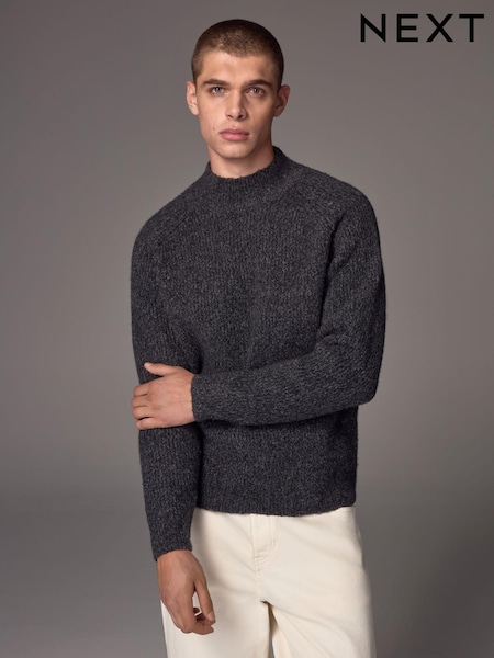 Charcoal Grey Regular Fit Premium Soufflé Crew Jumper with Wool (N99080) | €30