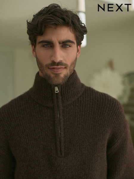 Burgundy Red Relaxed Fit Premium Soft Touch Quarter Zip Jumper with Wool (N99081) | €21