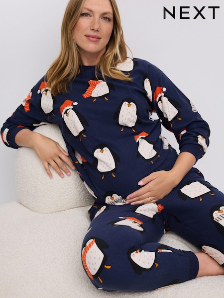 Navy Blue Matching Family Maternity Christmas Penguin Pyjamas (N99084) | €15