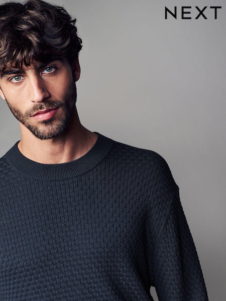 Mornarsko modra - Regular Fit Textured Jumper with TENCEL™ (N99088) | € 19