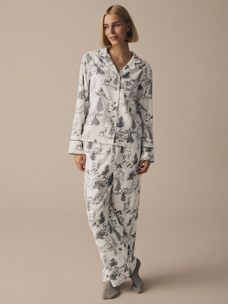 Grey Womens 100% Cotton Matching Family Christmas Mountain Print Pyjamas (N99099) | €26