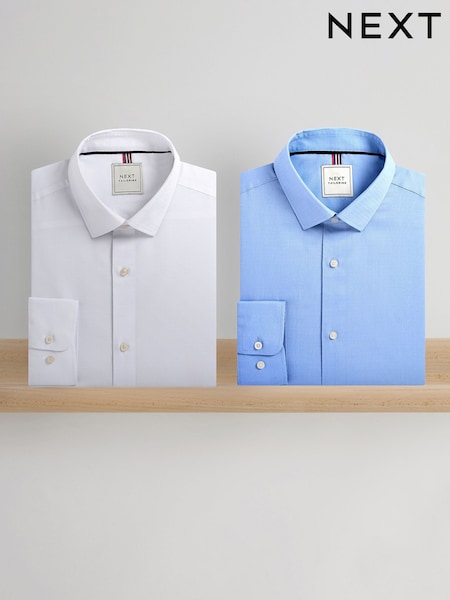 White/Blue Easy Care Textured Slim Fit Single Cuff Smart Shirts 2 Pack (N99108) | €47