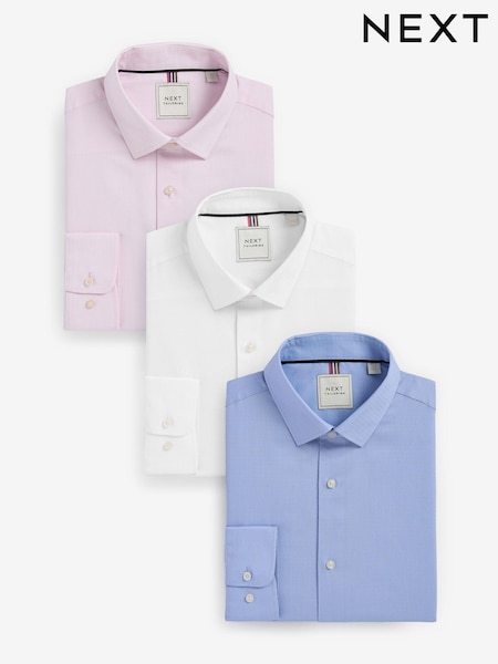 White/Blue Slim Fit Easy Care Textured Single Cuff Smart Shirts 3 Pack (N99110) | €86