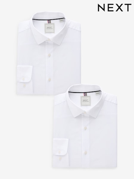 White Easy Care Textured Slim Fit Single Cuff Smart Shirts 2 Pack (N99112) | AED184