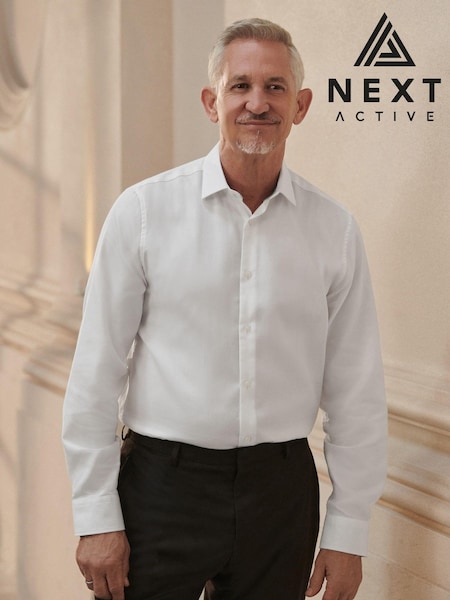 White Regular Fit Textured 100% Cotton Poplin Long Sleeve Single Cuff Shirt With Cutaway Collar (N99113) | €43