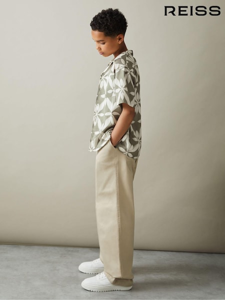Reiss Sage Green Marabel 9-13 yrs Relaxed Printed Cuban Collar Shirt (N99116) | ₪306