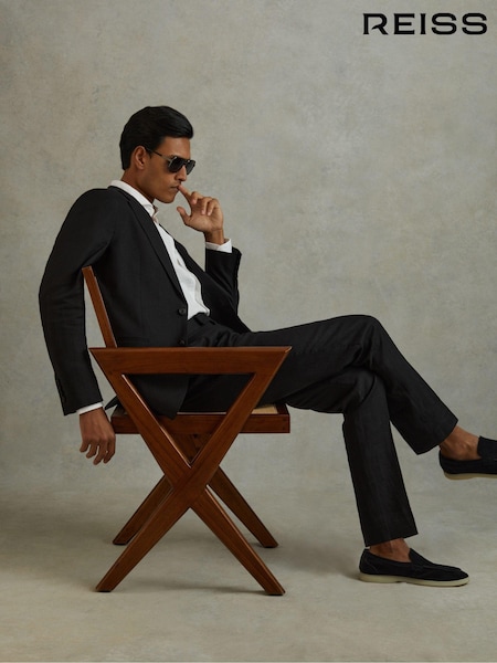 Reiss Black Kin Single-Breasted Linen Suit Blazer Slim Fit (N99119) | 2,190 QAR
